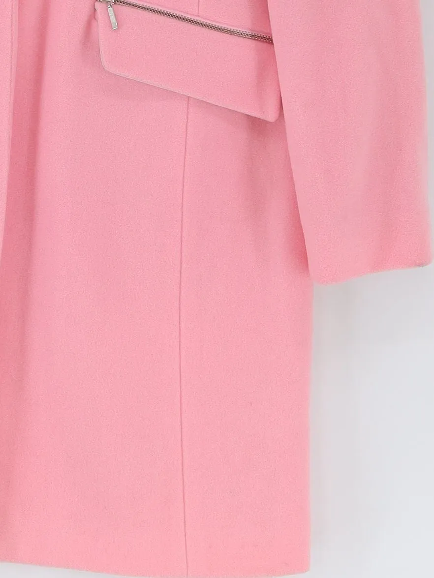 Coast Women's Coat UK 12 Pink Wool with Acrylic, Polyamide, Polyester
