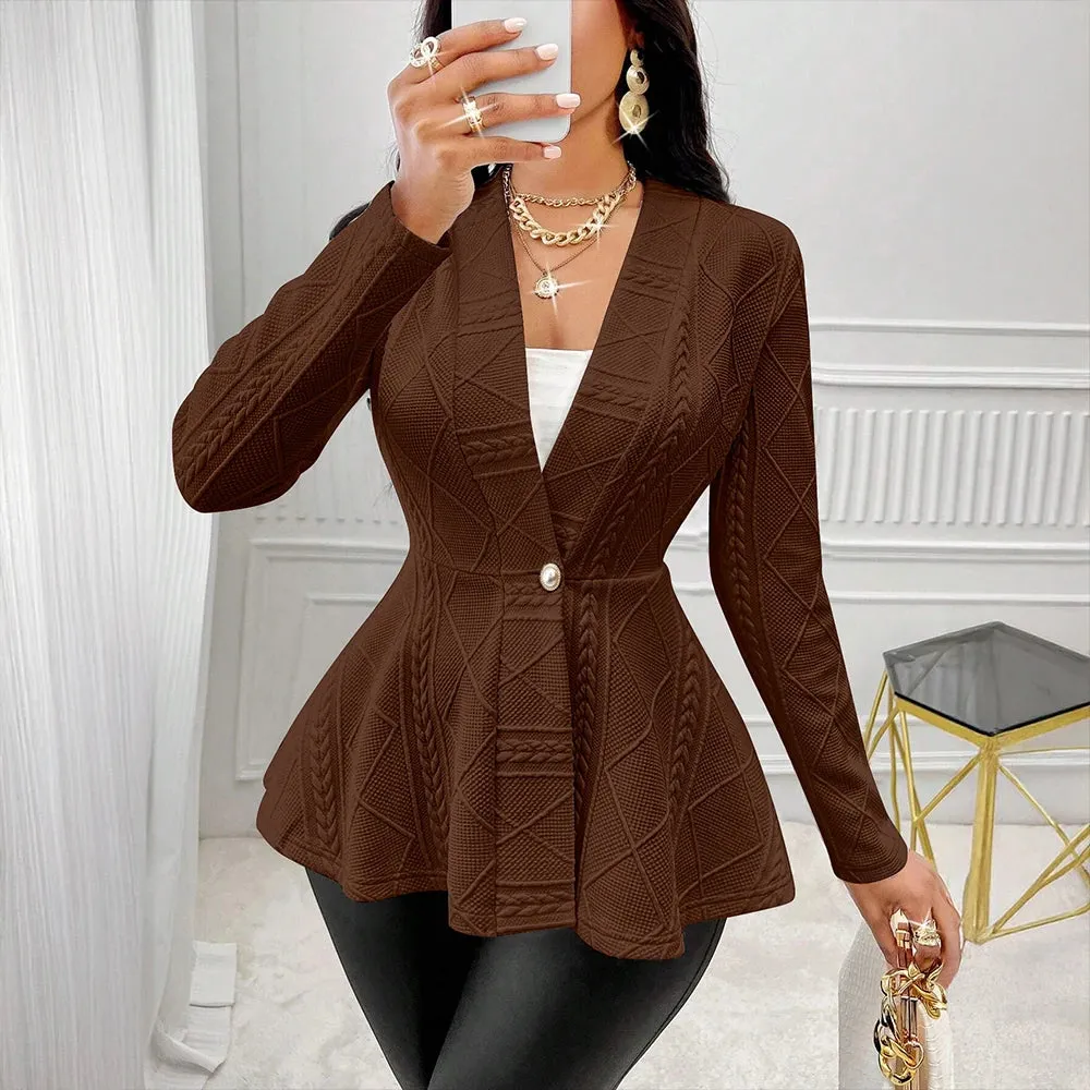 Coats Autumn Fashion Single Button Plain Long Sleeve V-Neck