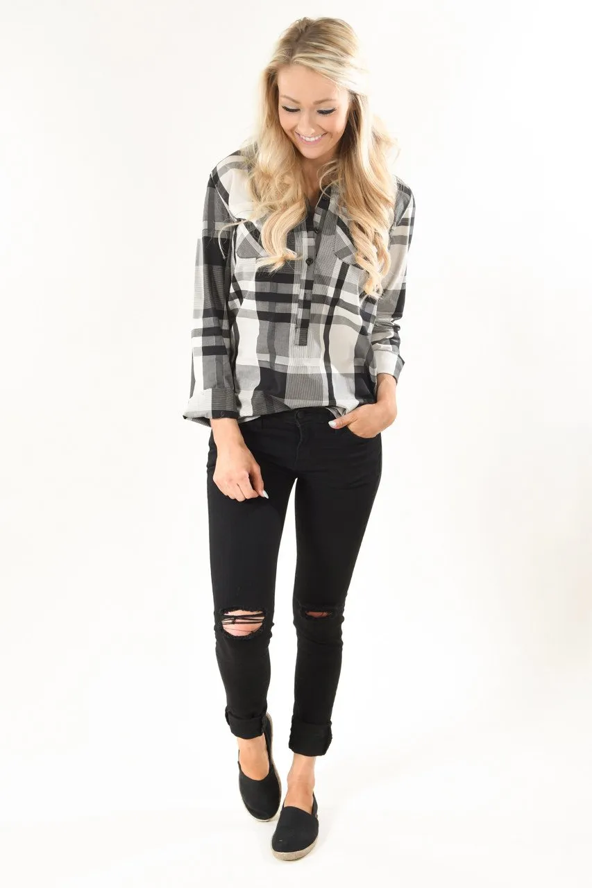 Cream and Grey Ampersand Avenue Plaid Top