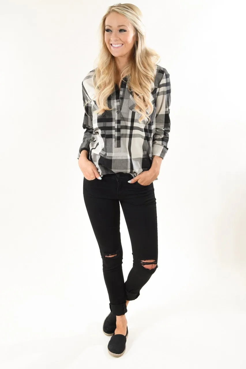Cream and Grey Ampersand Avenue Plaid Top