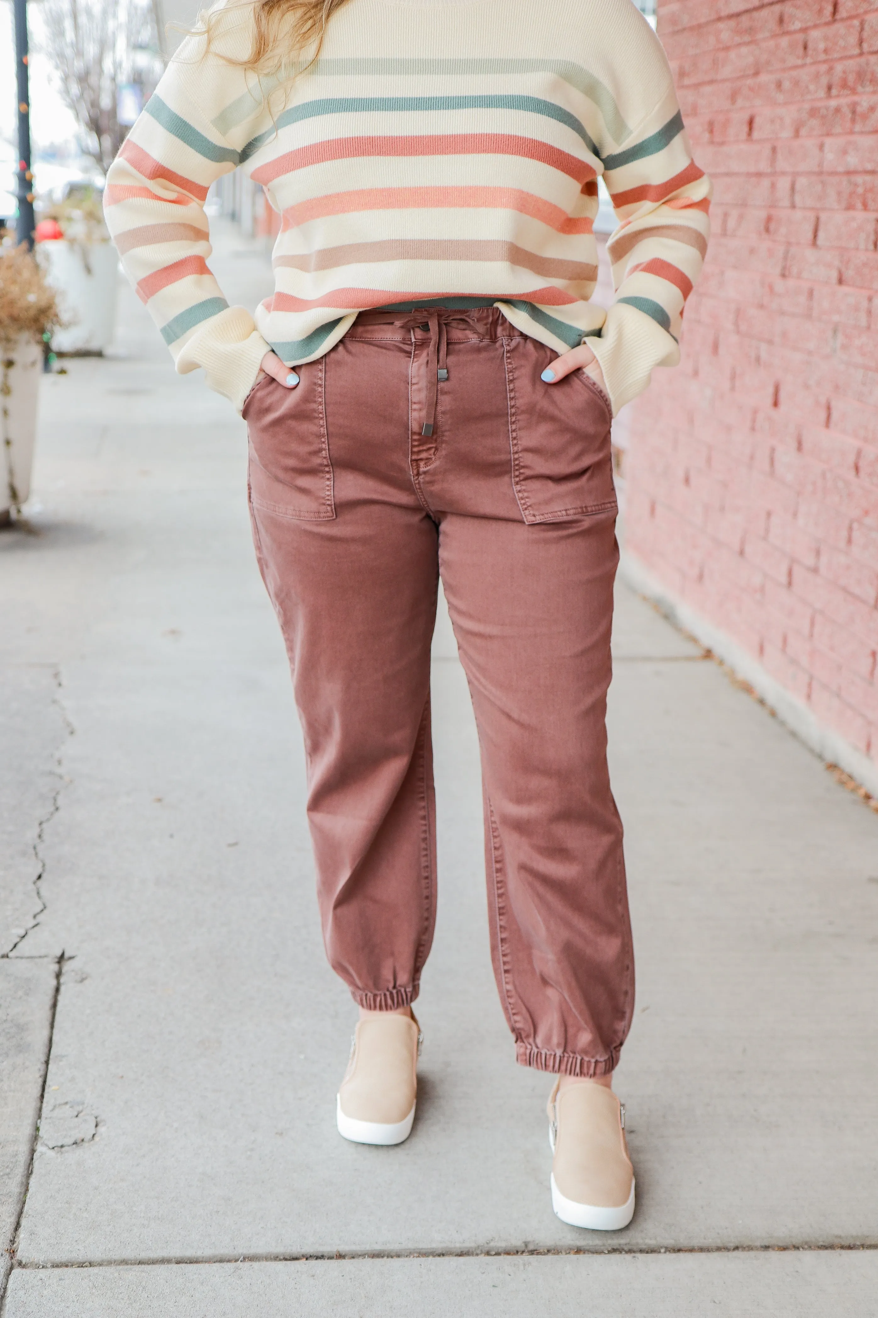 Crew Neck Stripe Split Hem Sweater