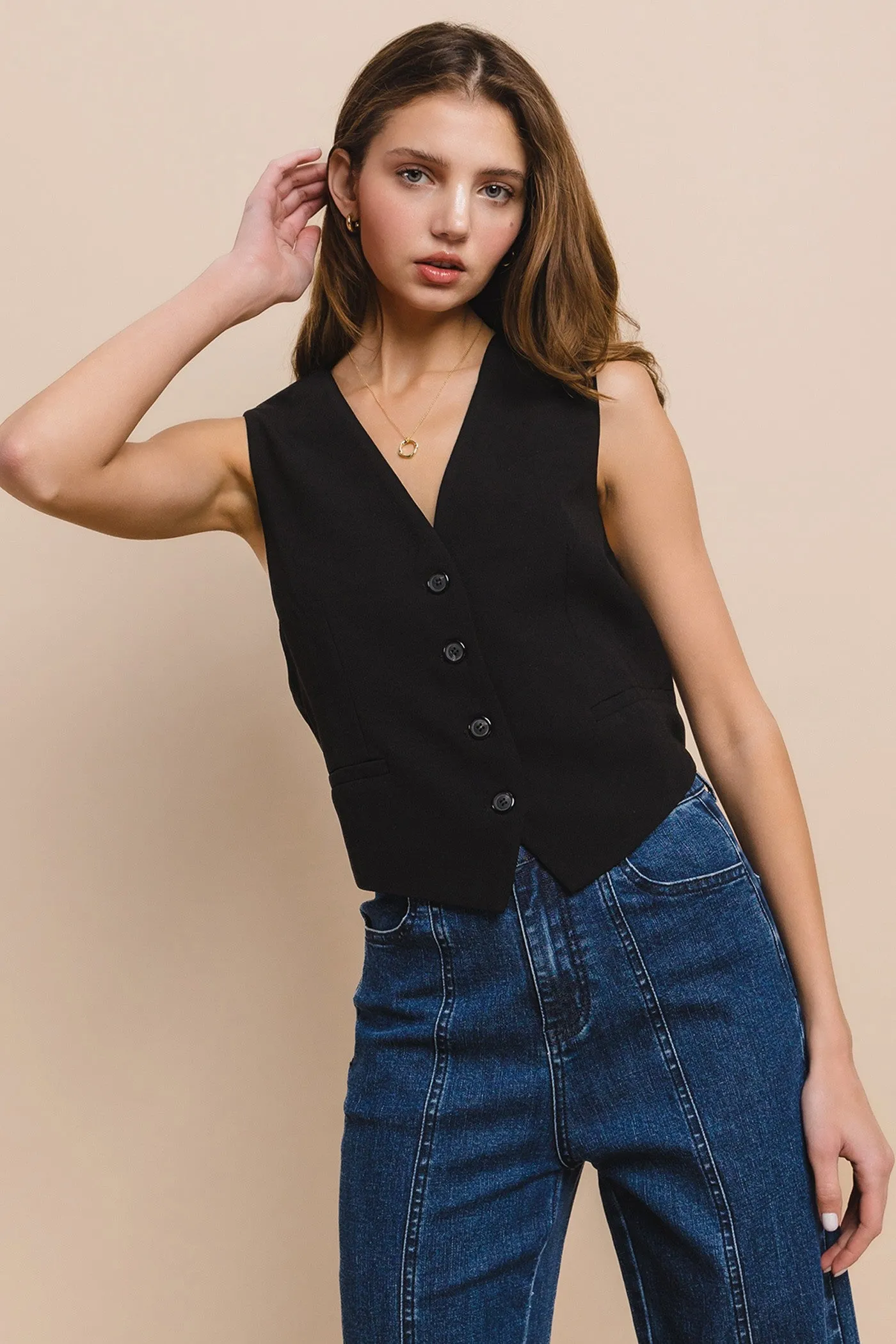 CRISS CROSS BACK DETAILED TAILORED VEST W6443JIA