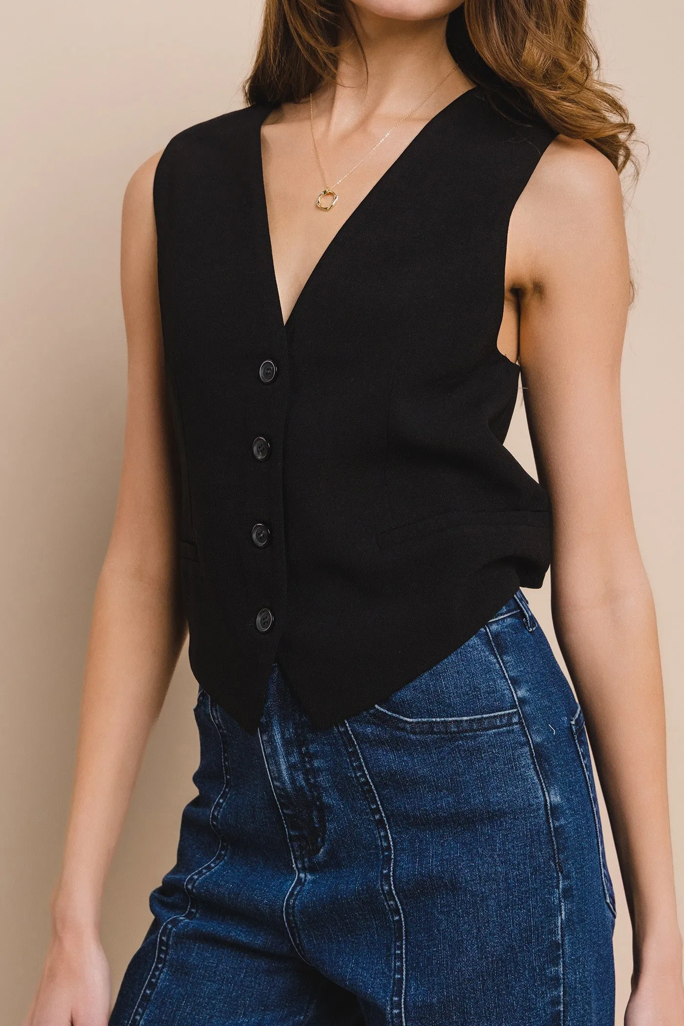 CRISS CROSS BACK DETAILED TAILORED VEST W6443JIA