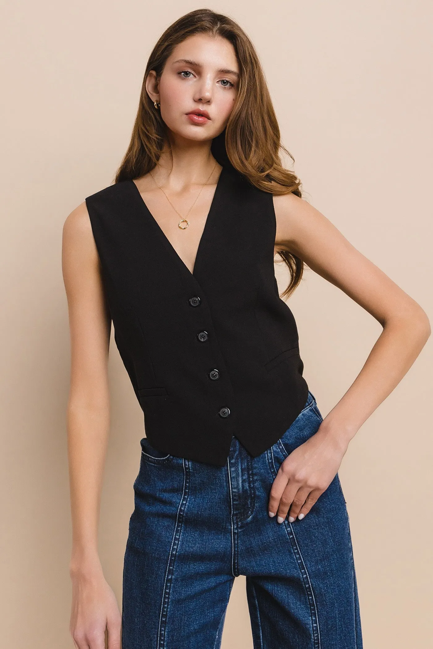 CRISS CROSS BACK DETAILED TAILORED VEST W6443JIA