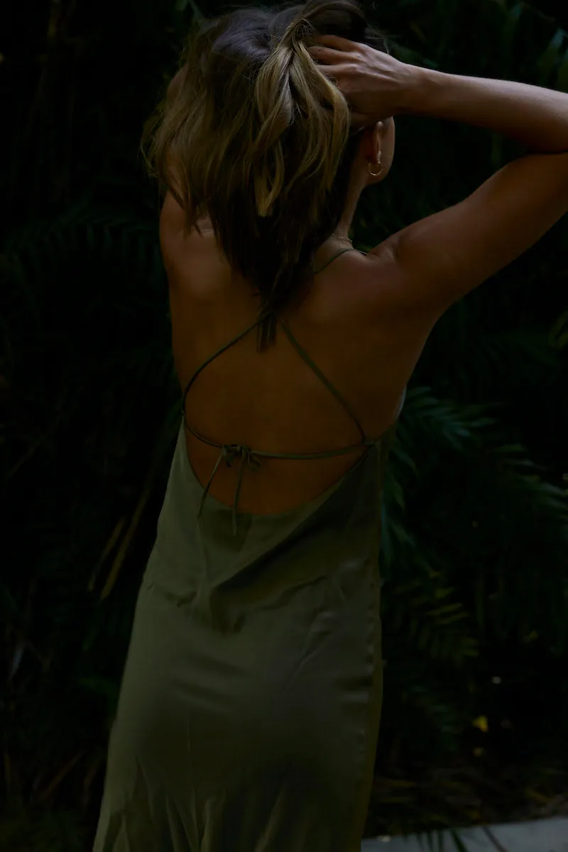 Cross Back Slip Dress - Khaki