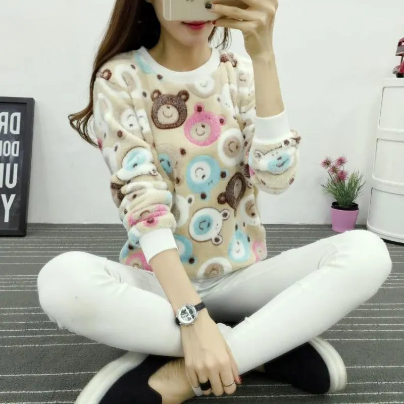 Cute Teddy Bear Harajuku Christmas Sweater Womens Sweaters Fashion Winter Lined Wool Sweater Cashmere Knitted Sweater Wol