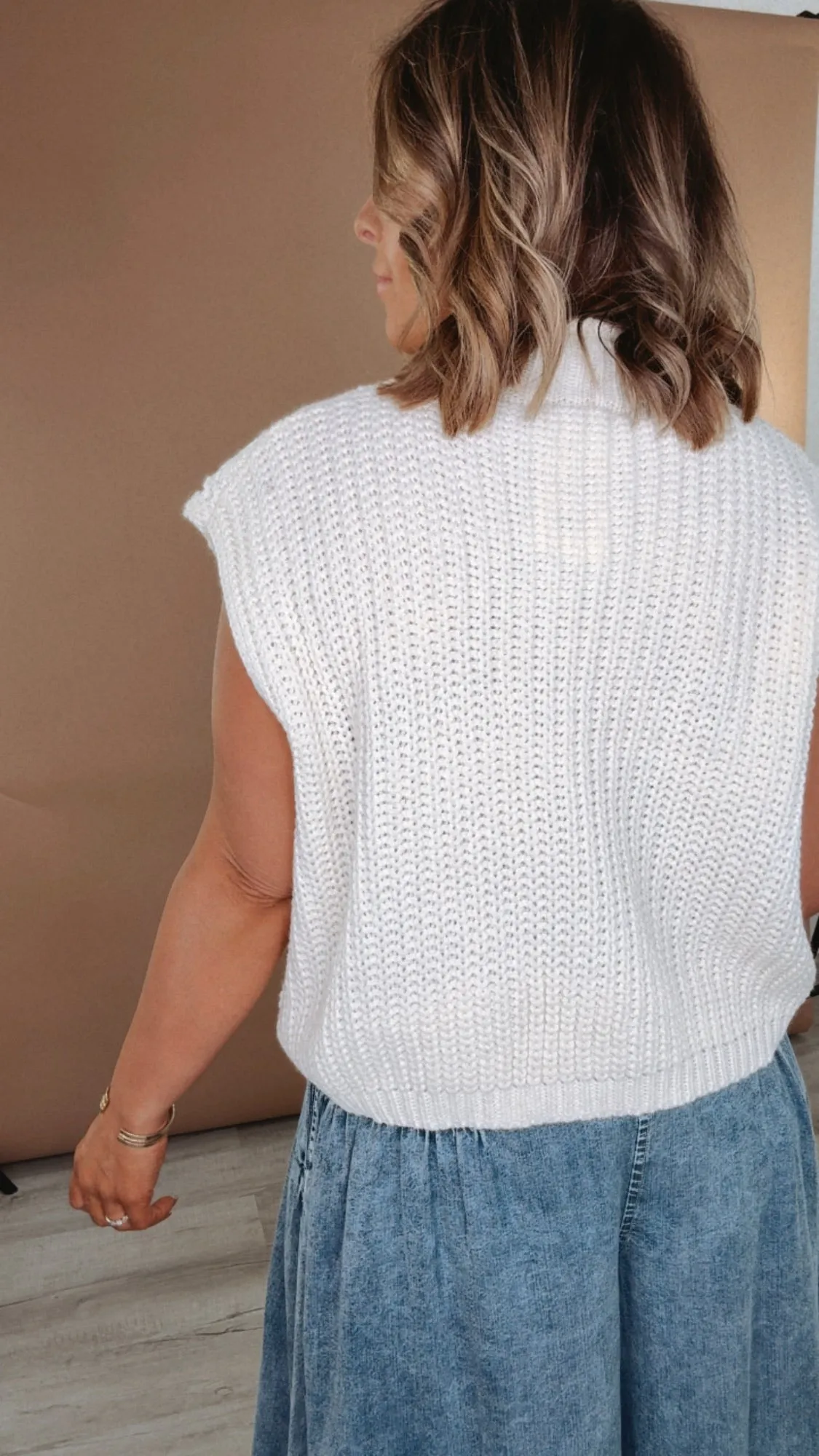Daily Drop Shoulder Mock Neck Sweater Vest, Cream