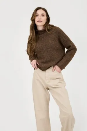 Dark Brown Turtleneck Knit Sweater