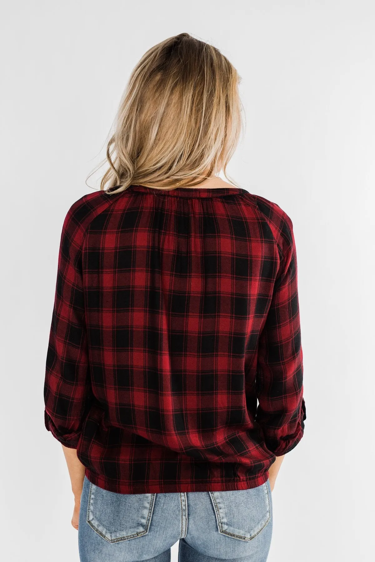 Dear Darling Plaid Top- Deep Burgundy