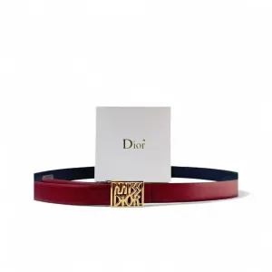 Dior “Miss Dior” Burgundy Leather Belt 🍷✨ – Signature Gold Buckle Luxury
