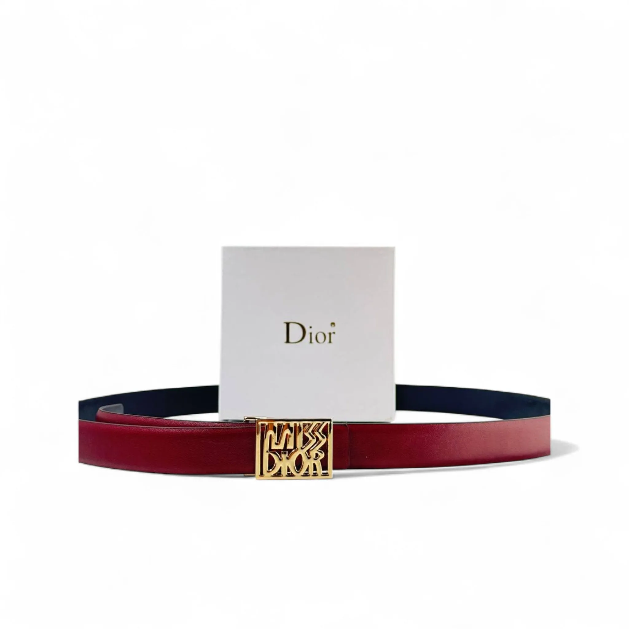 Dior “Miss Dior” Burgundy Leather Belt 🍷✨ – Signature Gold Buckle Luxury