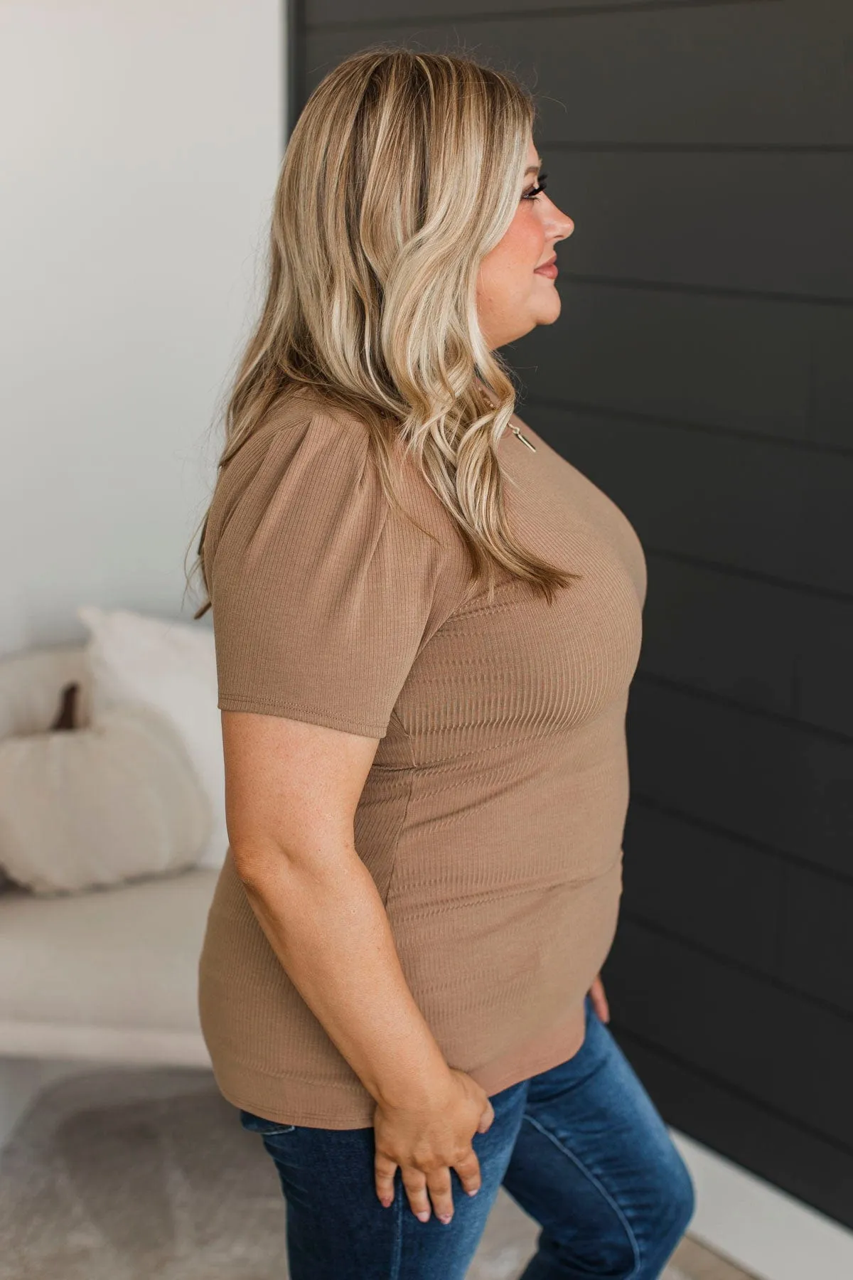 Doing The Most Ribbed Short Sleeve Top- Acorn
