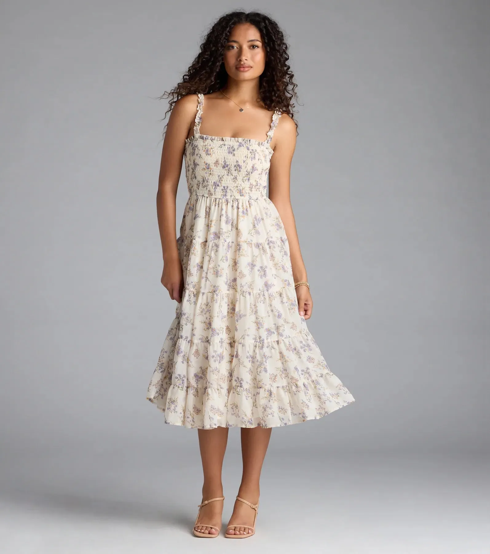 Effortless Love Ruffled Floral Chiffon Midi Dress