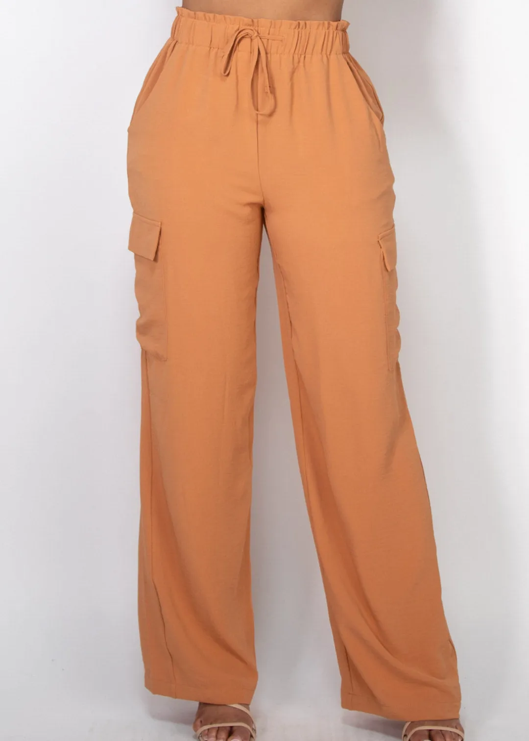 Elastic Paperbag Drawstring Cargo Pants Woven | CINNAMON