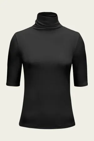Elbow-Sleeve Turtleneck in Black