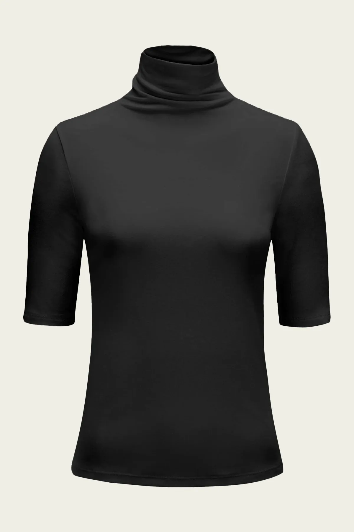 Elbow-Sleeve Turtleneck in Black