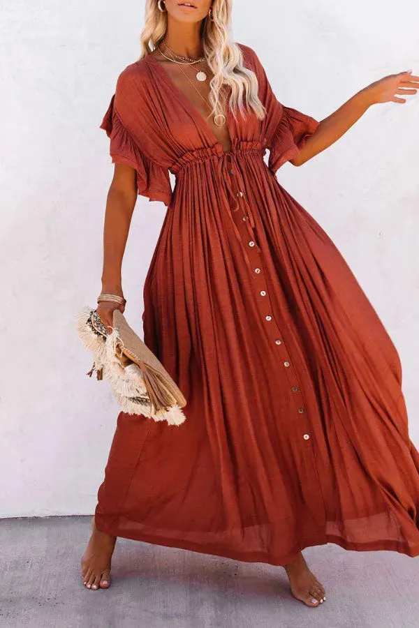 Eleanor - Fairy Air V-neck dress with ruffled sleeves