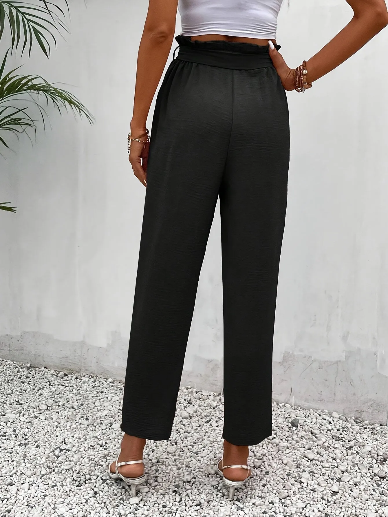 Elegant Belted Tapered Pants For Spring & Fall