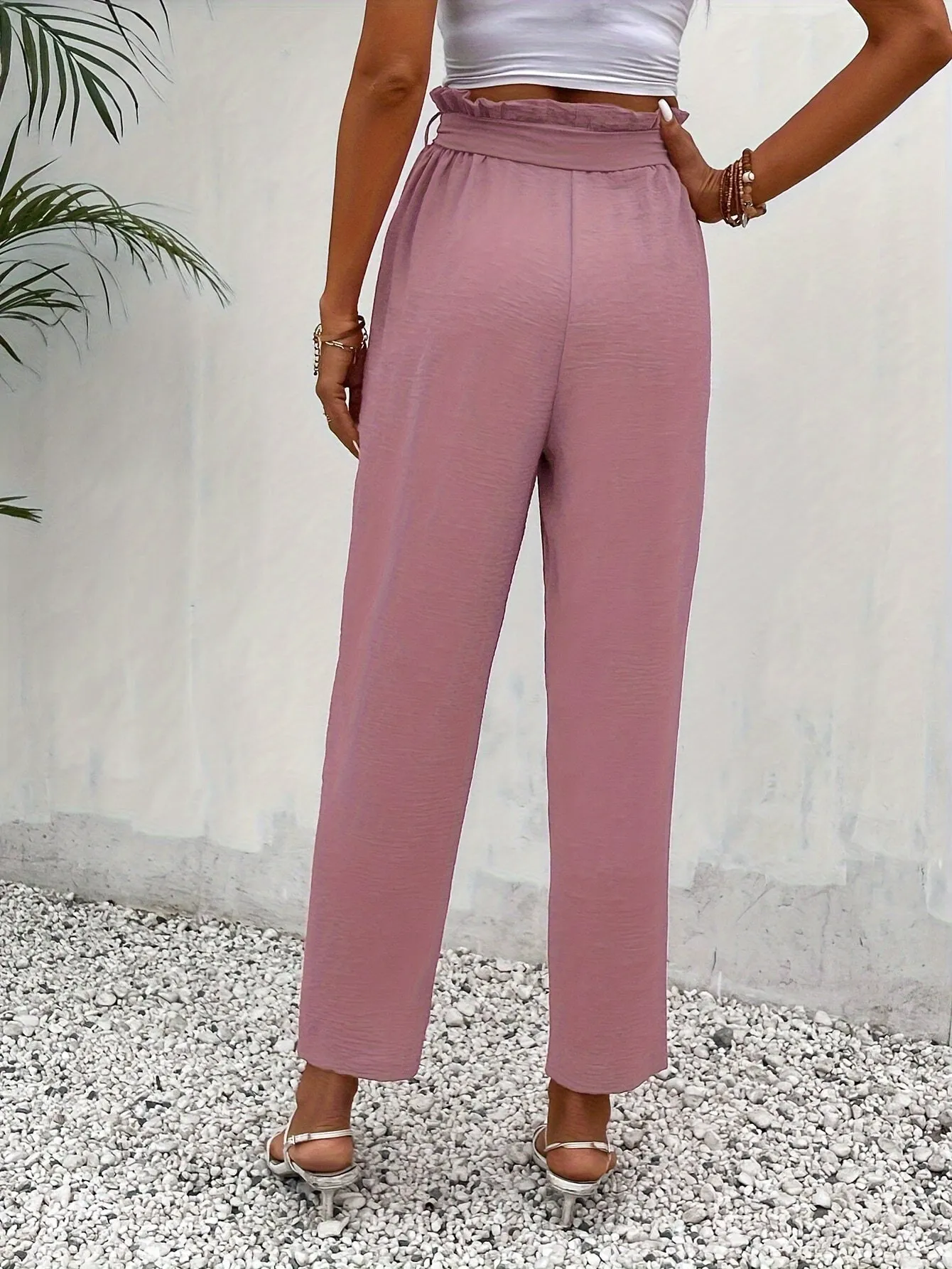 Elegant Belted Tapered Pants For Spring & Fall