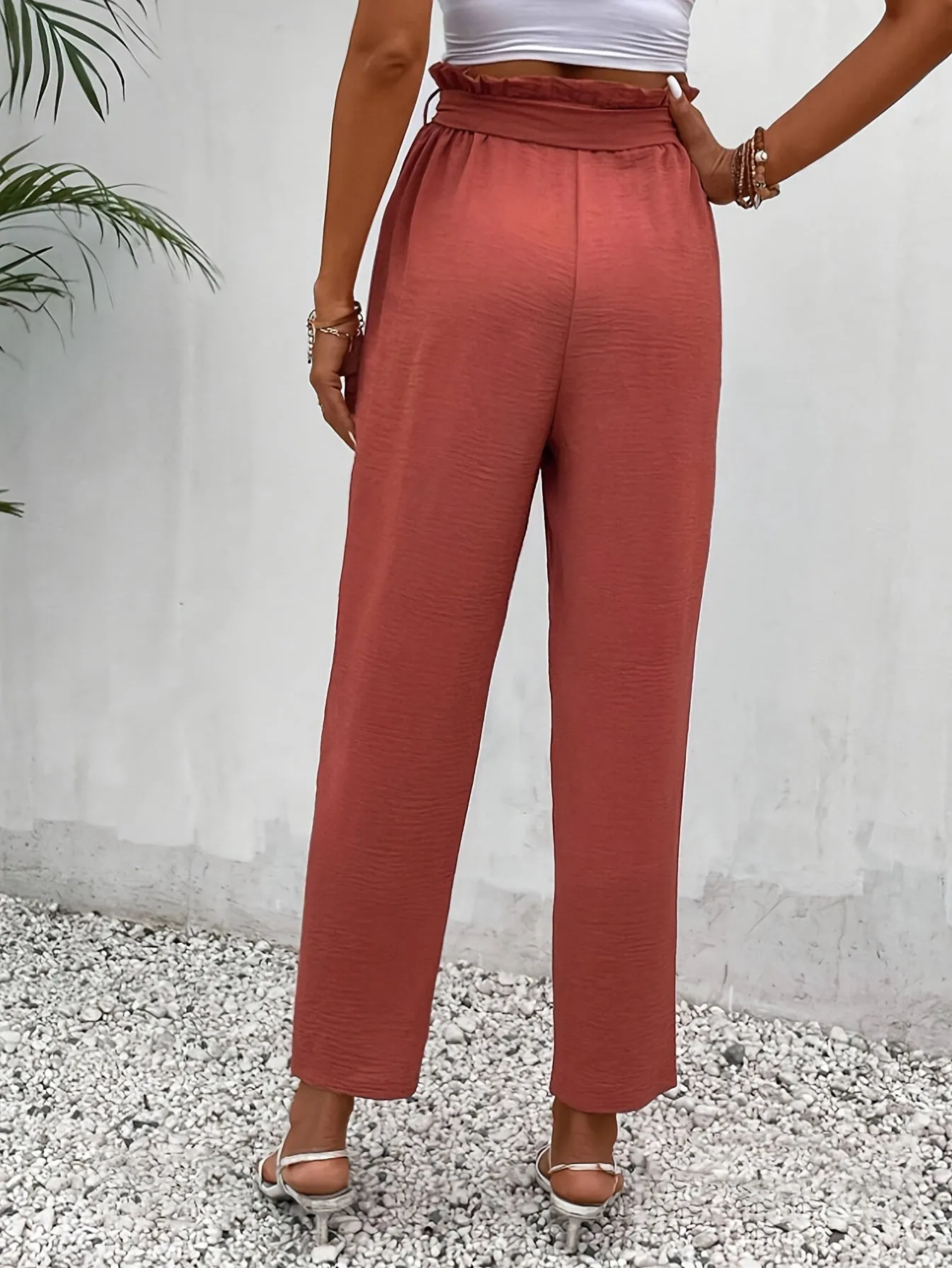 Elegant Belted Tapered Pants For Spring & Fall