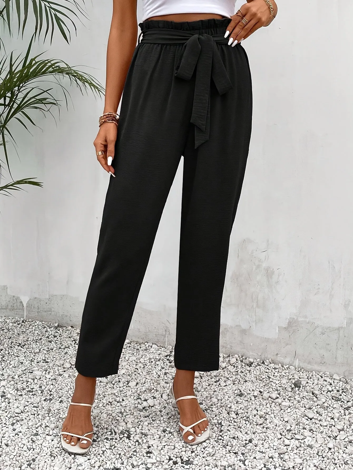 Elegant Belted Tapered Pants For Spring & Fall