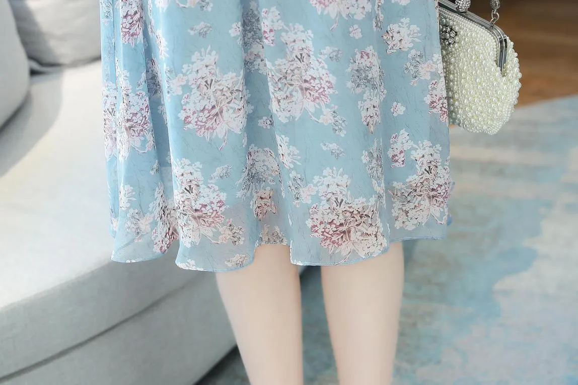 Elegant Chiffon Slip Dress with Full Floral Print for Women