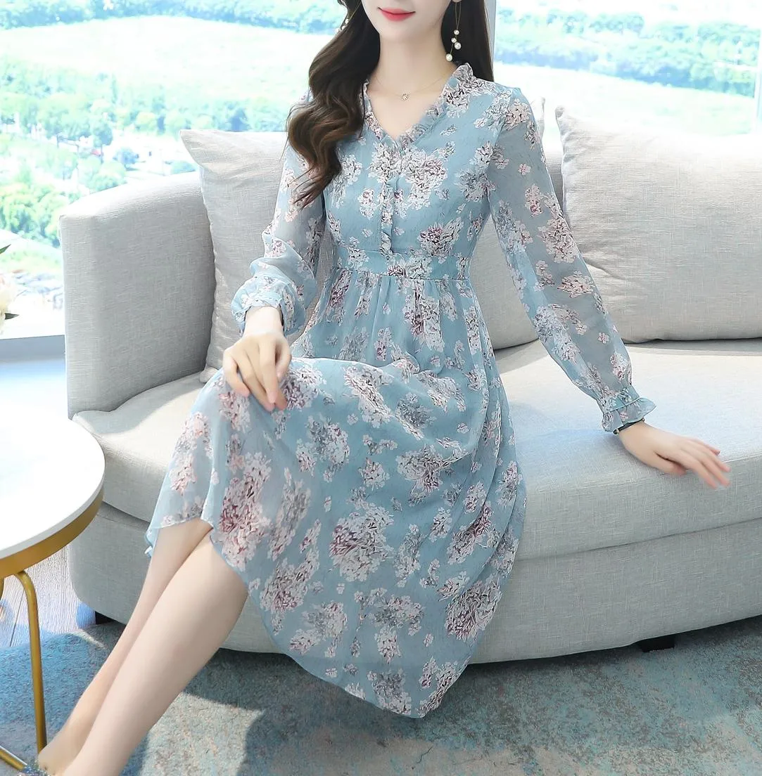 Elegant Chiffon Slip Dress with Full Floral Print for Women
