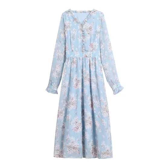 Elegant Chiffon Slip Dress with Full Floral Print for Women