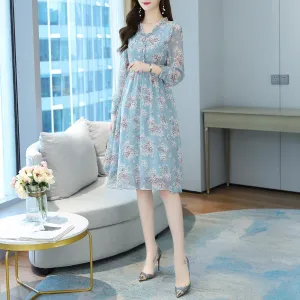 Elegant Chiffon Slip Dress with Full Floral Print for Women