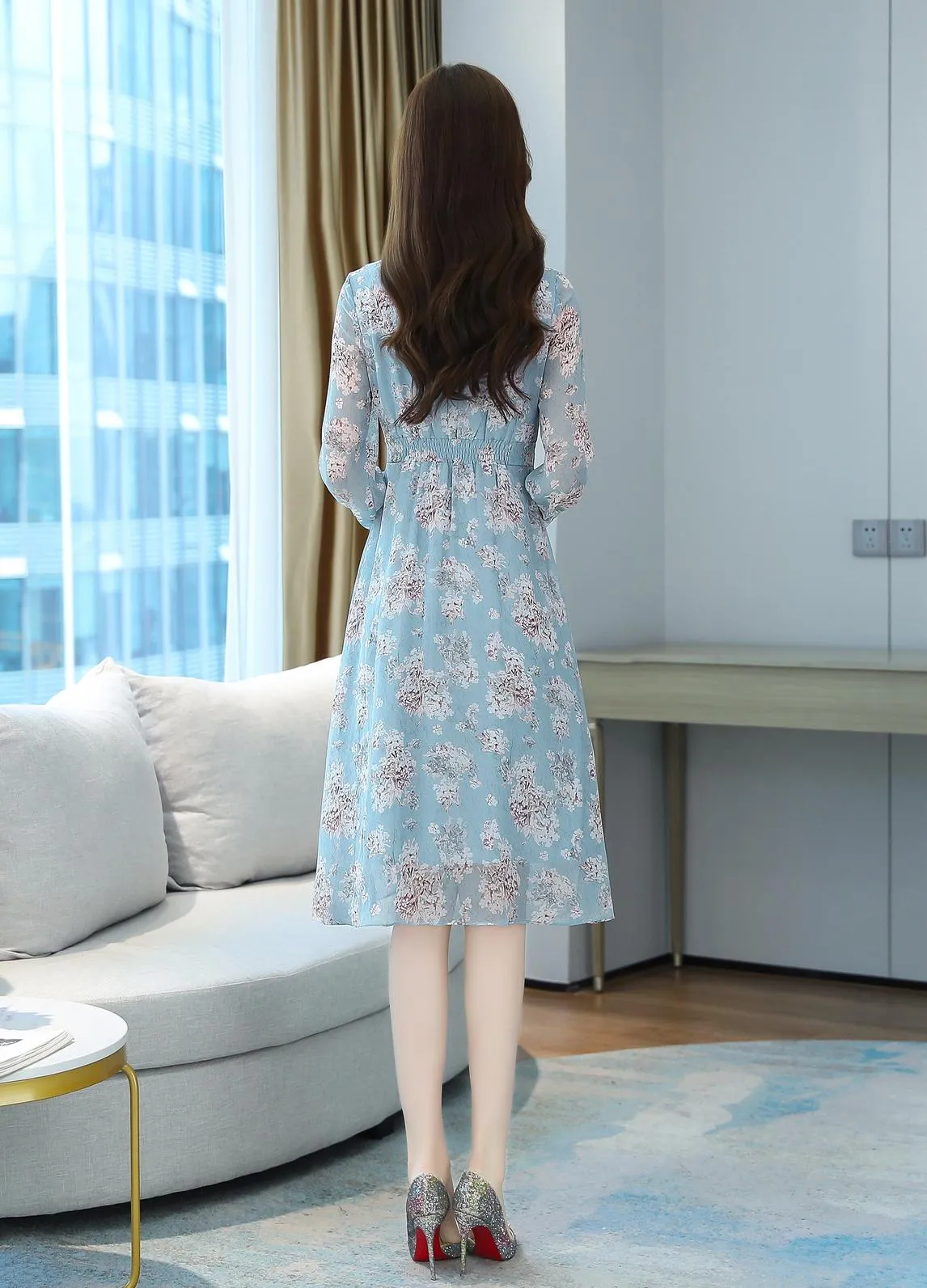 Elegant Chiffon Slip Dress with Full Floral Print for Women