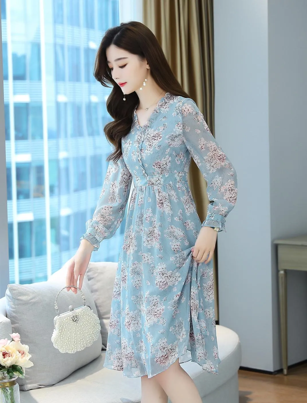 Elegant Chiffon Slip Dress with Full Floral Print for Women