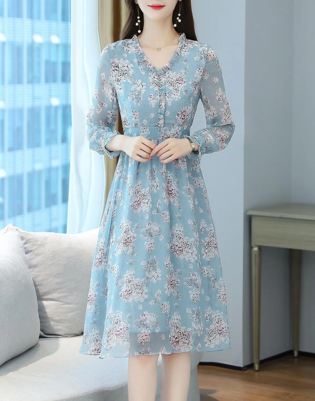 Elegant Chiffon Slip Dress with Full Floral Print for Women