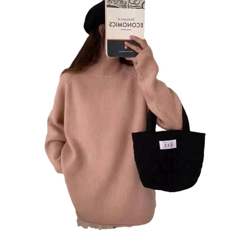 Elegant Women's Ribbed Knit Jumper in Solid Color