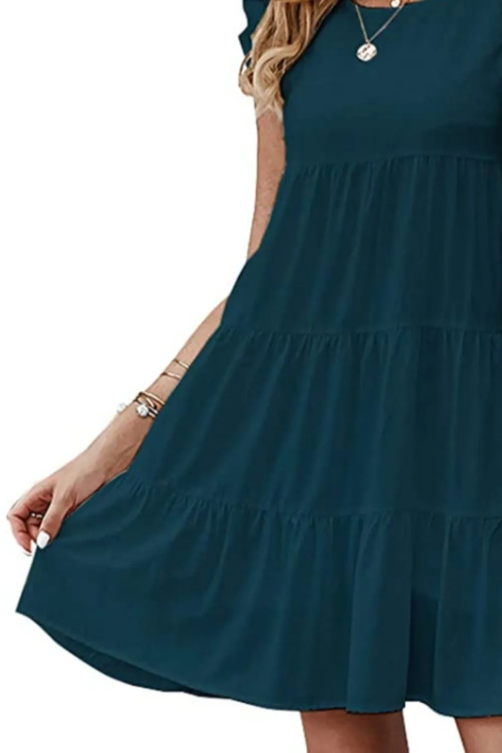 Emilia Ruffled Round Neck Cap Sleeve Mini Dress