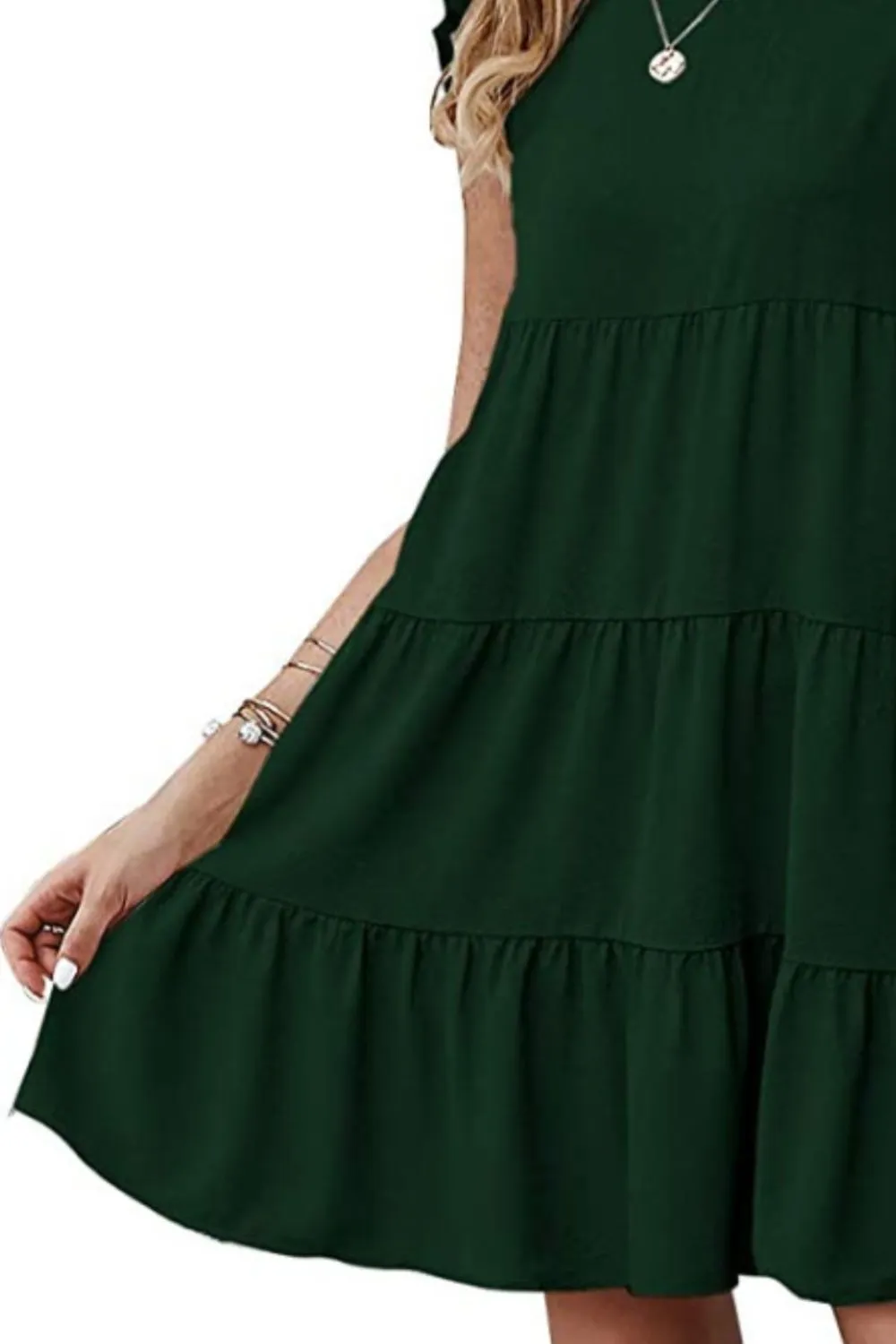 Emilia Ruffled Round Neck Cap Sleeve Mini Dress