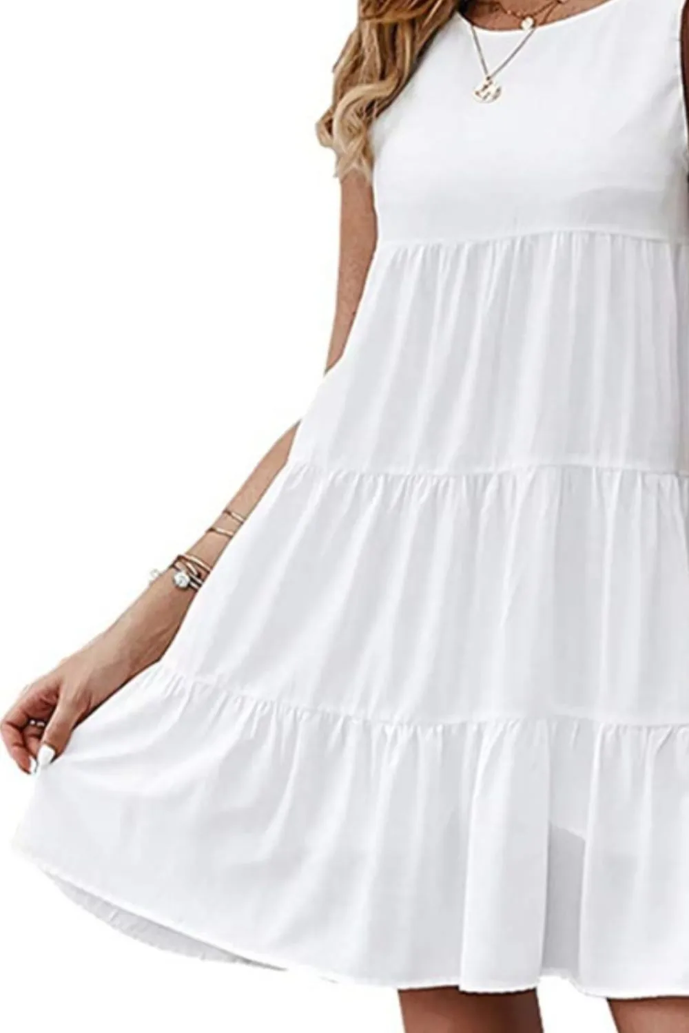 Emilia Ruffled Round Neck Cap Sleeve Mini Dress