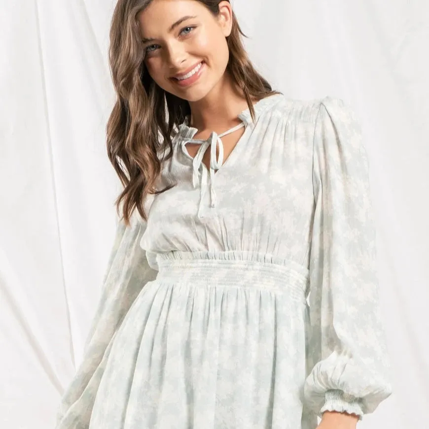 Empire Waist Long Sleeve Mini Dress
