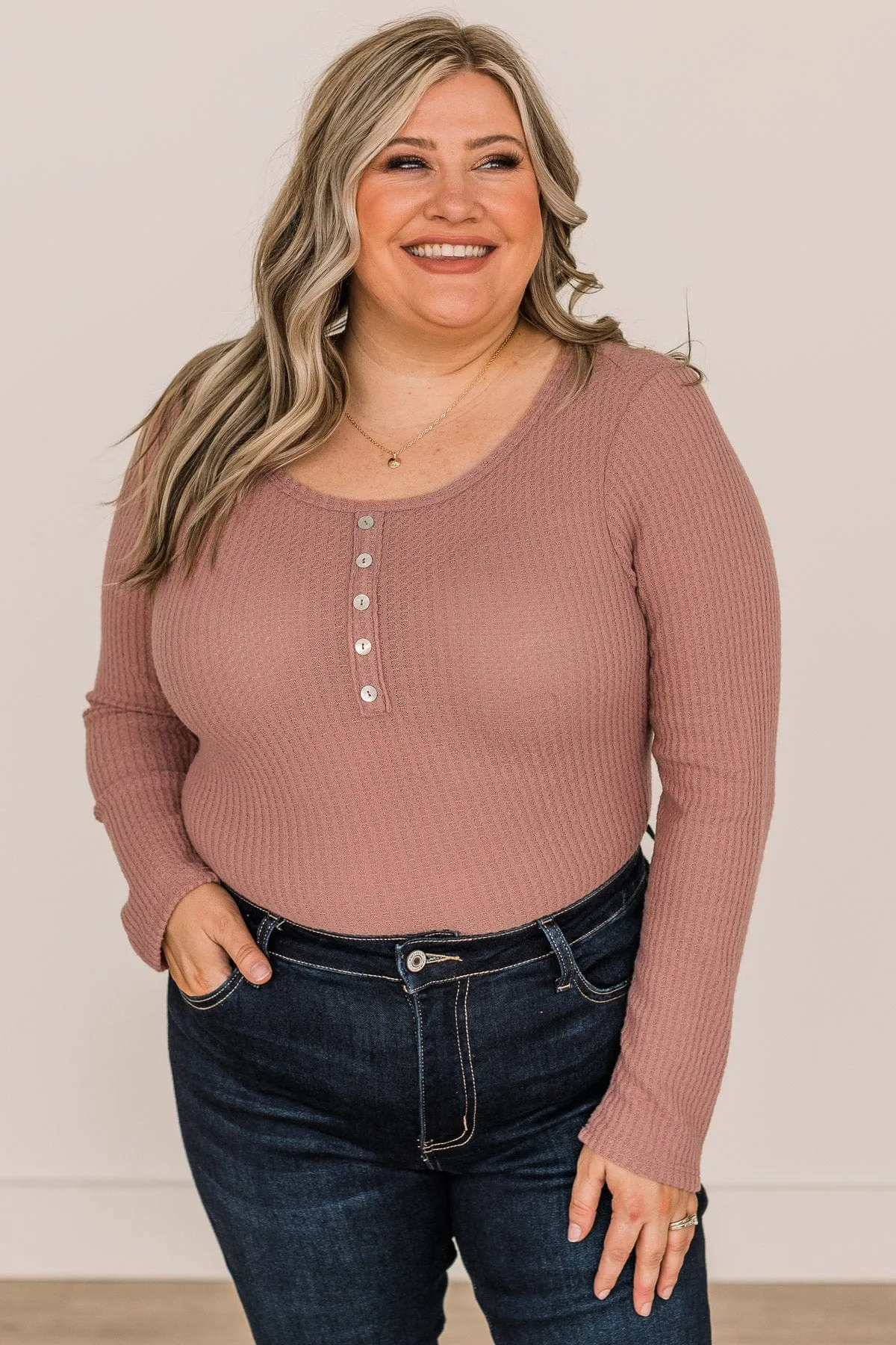 Enjoy The Day Long Sleeve Bodysuit- Dusty Mauve