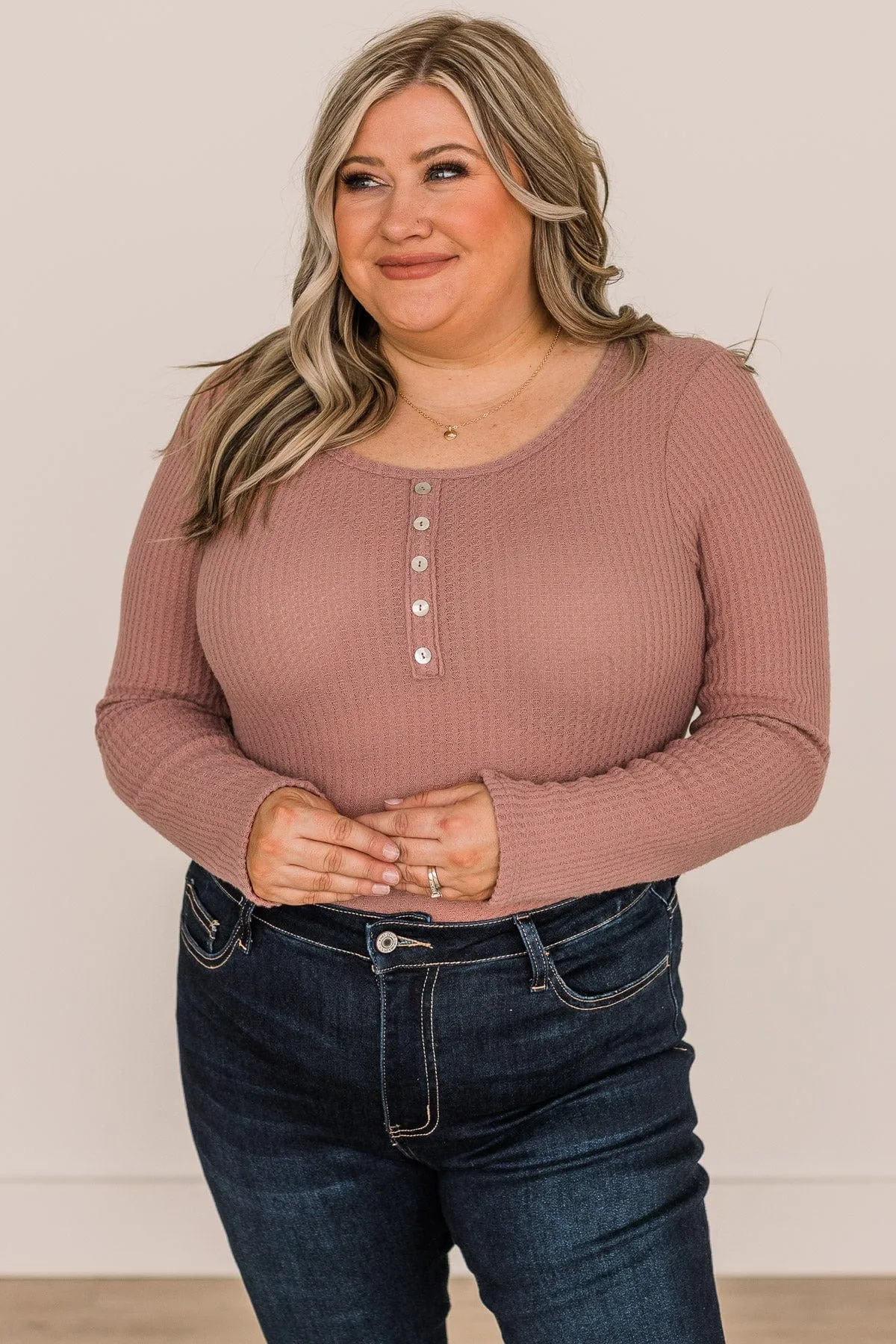 Enjoy The Day Long Sleeve Bodysuit- Dusty Mauve