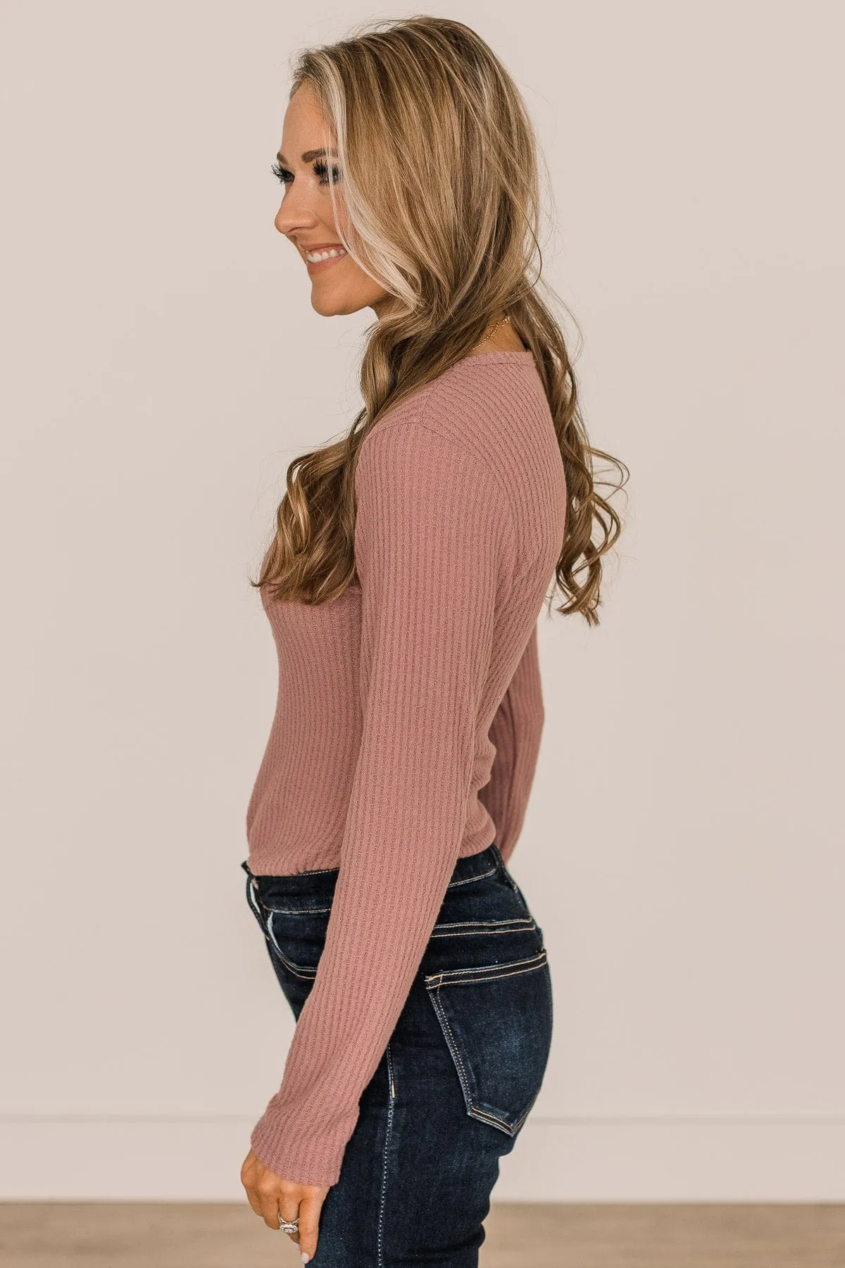 Enjoy The Day Long Sleeve Bodysuit- Dusty Mauve