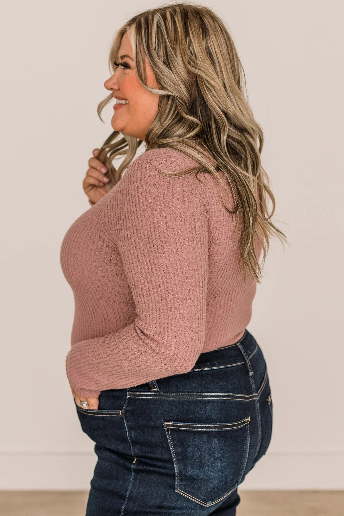 Enjoy The Day Long Sleeve Bodysuit- Dusty Mauve