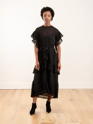 espionage pleat frill midi dress