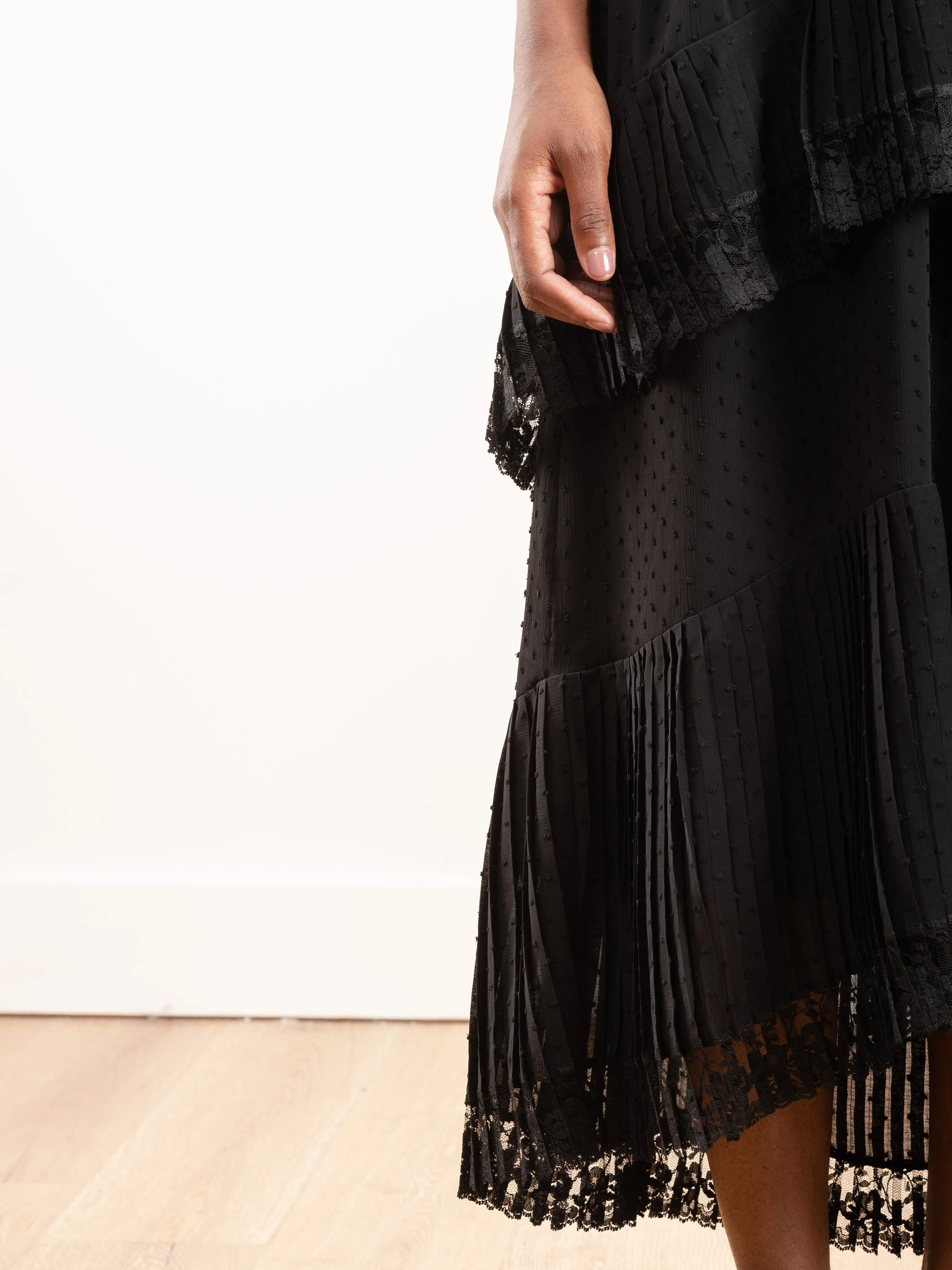espionage pleat frill midi dress
