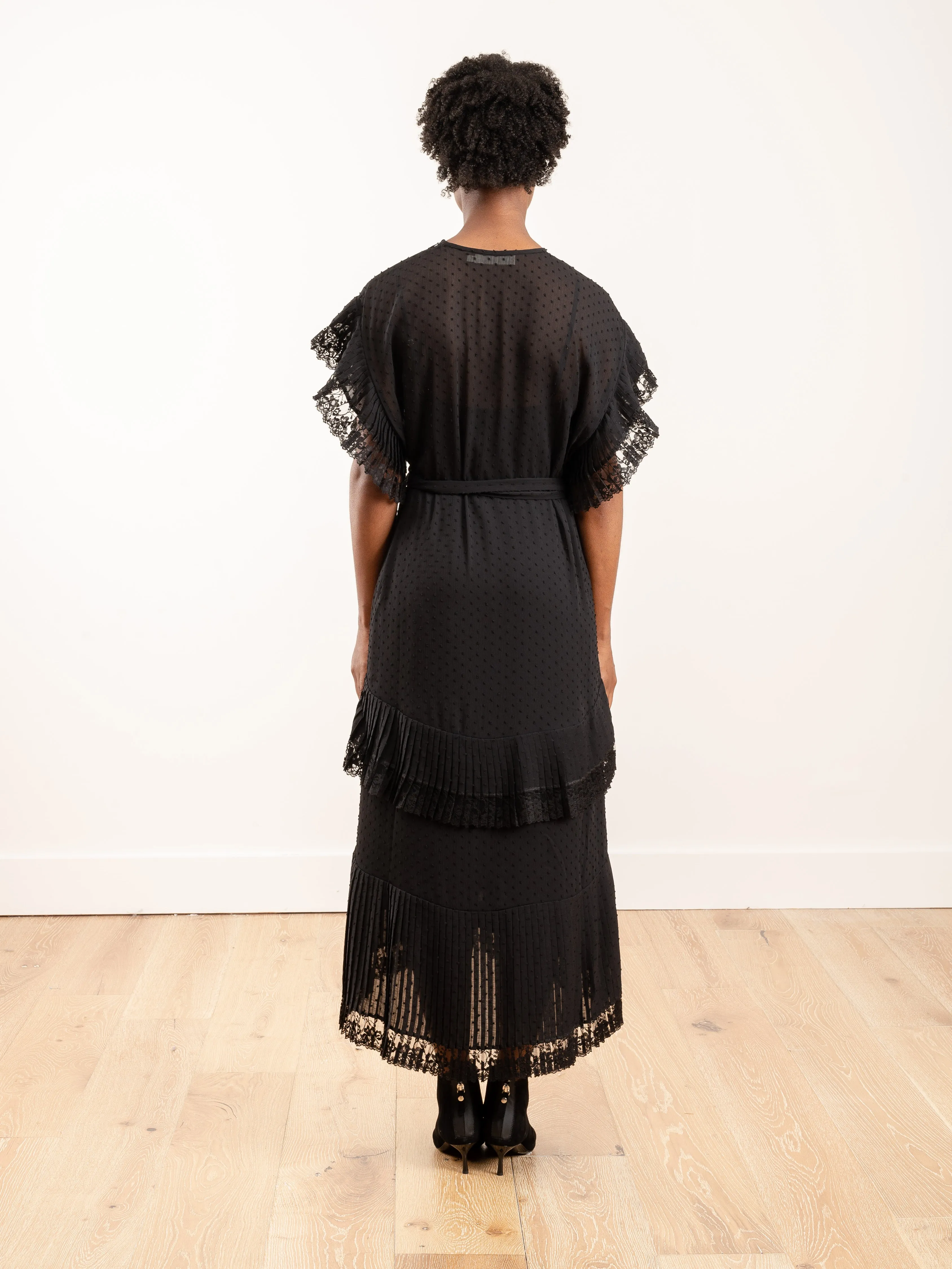 espionage pleat frill midi dress