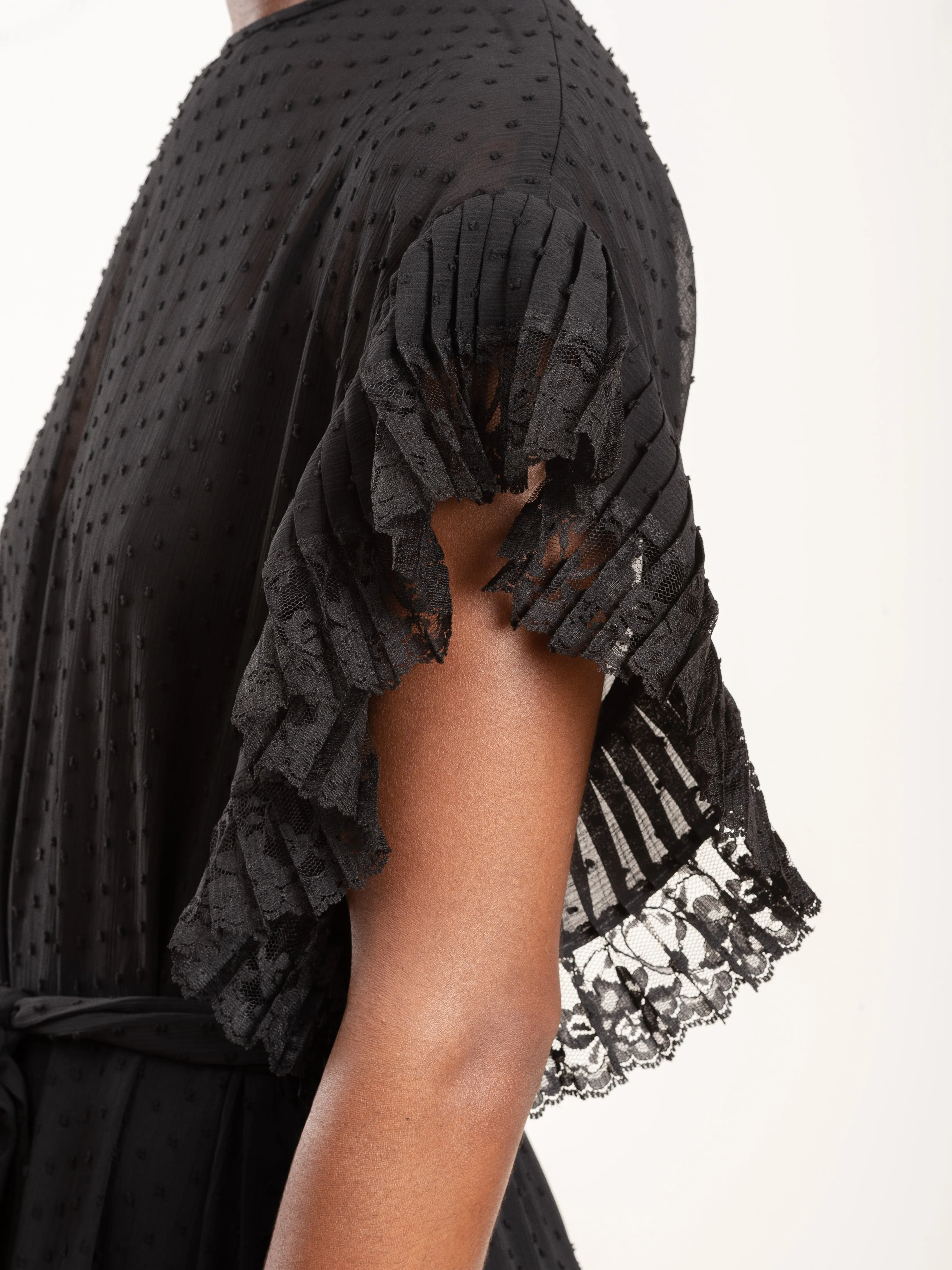 espionage pleat frill midi dress
