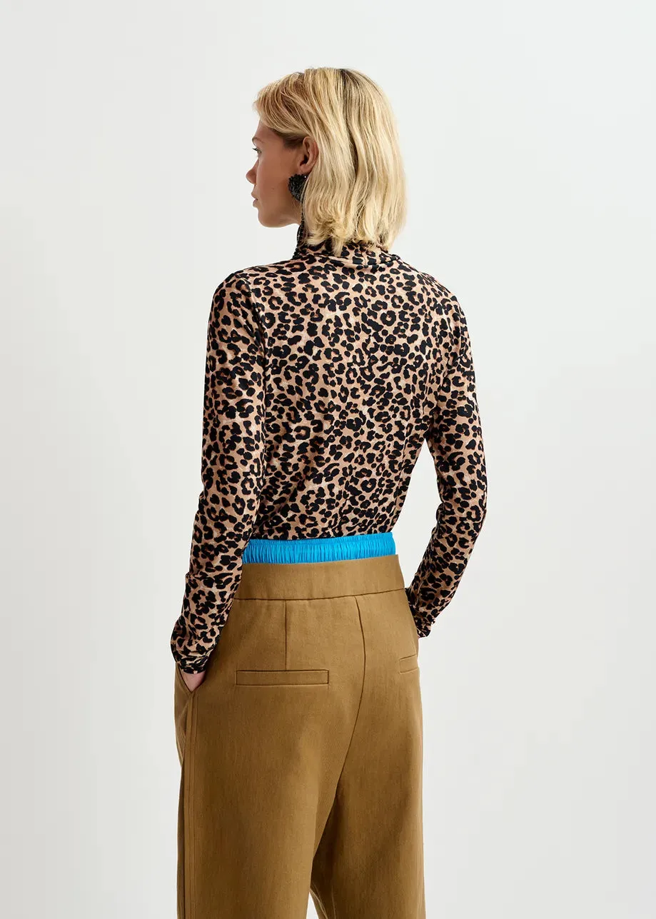 Essentiel Antwerp Brown Leopard-Print Turtleneck Top