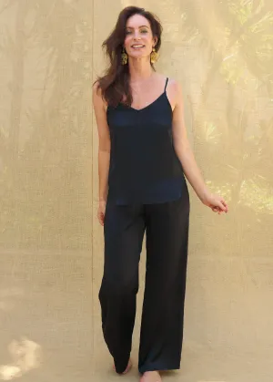 Estelle Pants in Black Charmeuse Silk
