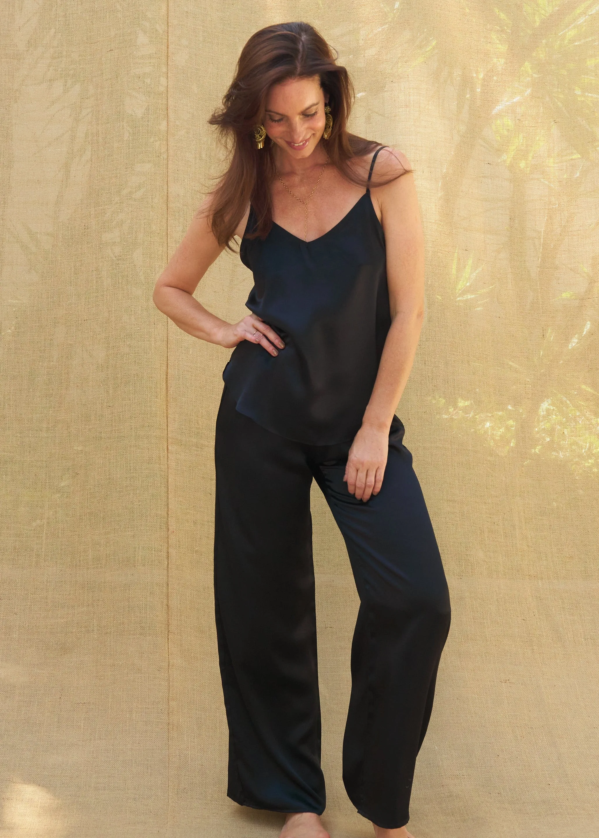 Estelle Pants in Black Charmeuse Silk