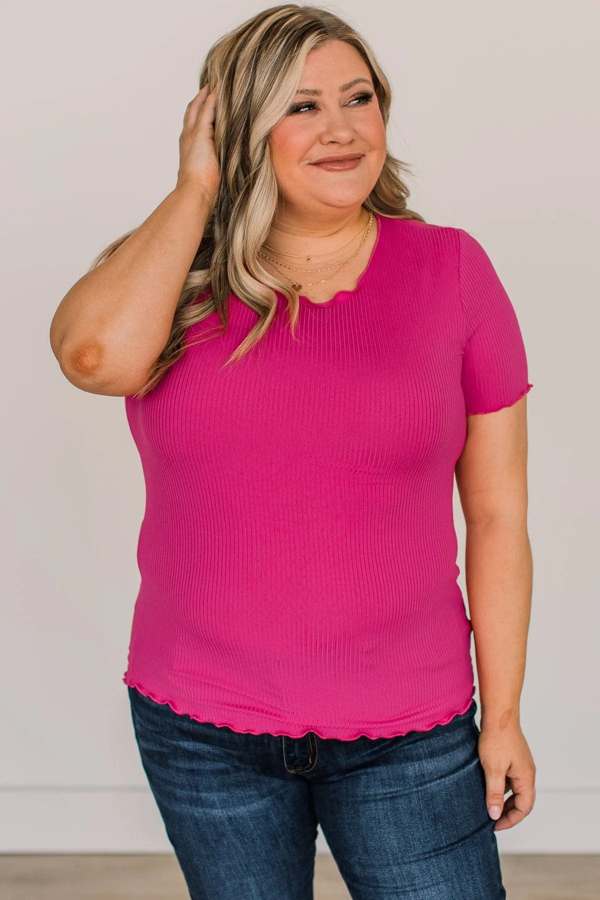 Everything And More Ribbed Knit Top- Fuchsia