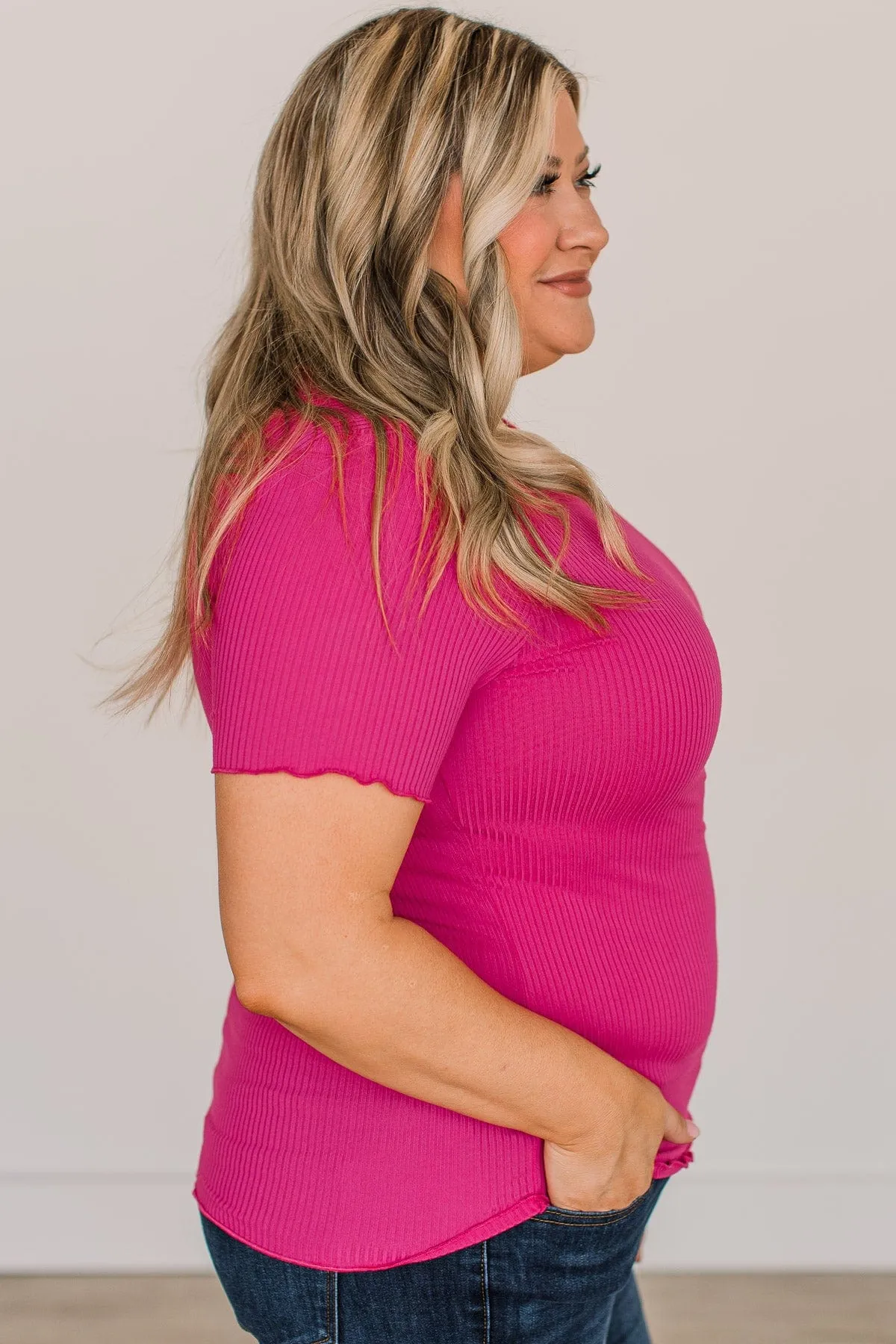 Everything And More Ribbed Knit Top- Fuchsia